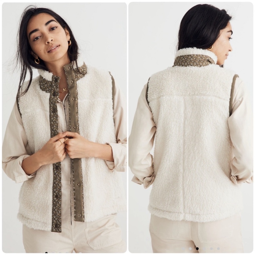 Madewell Size XXS (Re)Sourced Faux-Shearling Sherpa Vest in Cream and Green